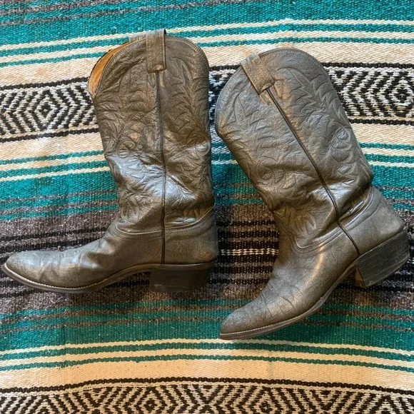 Used Gray Nocona Boots Mens Vintage Nocona Gray Bullhide / Leather Cowboy Boots 9 D  main image 4